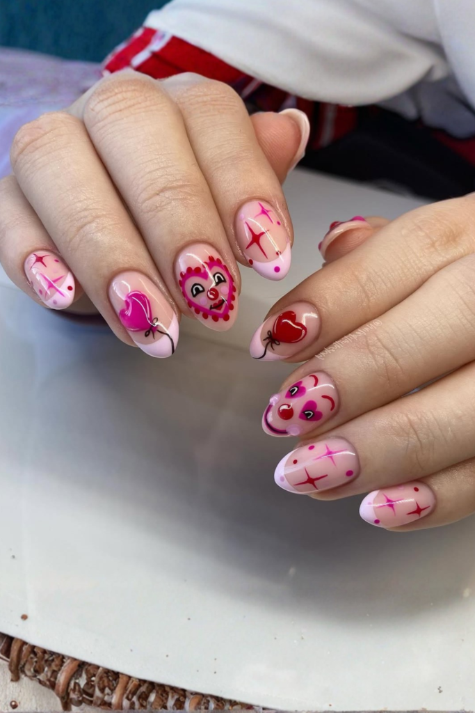 Ribbon and bow manicure with feminine coquette-inspired nail art