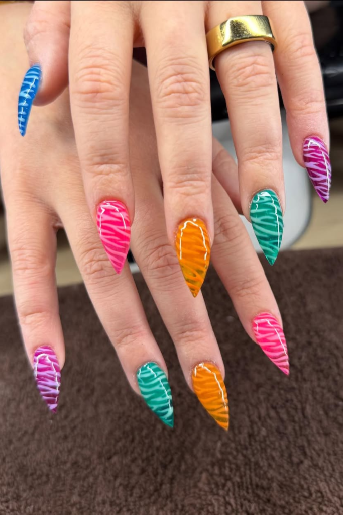 Jelly manicure with translucent zebra stripe nail art