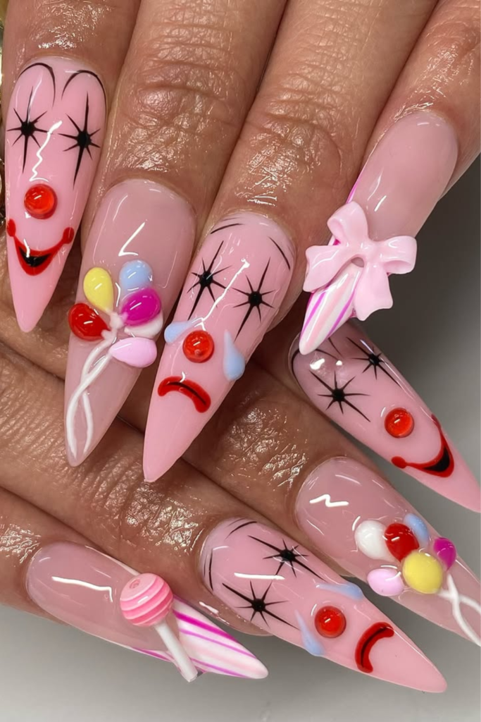 Coquette manicure with bows, pearls, and playful nail art
